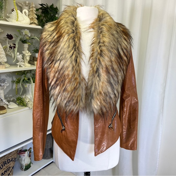 Tart Collections Jackets & Blazers - Tart Collections Brown Faux Leather Removable  Faux Fur Collar Jacket